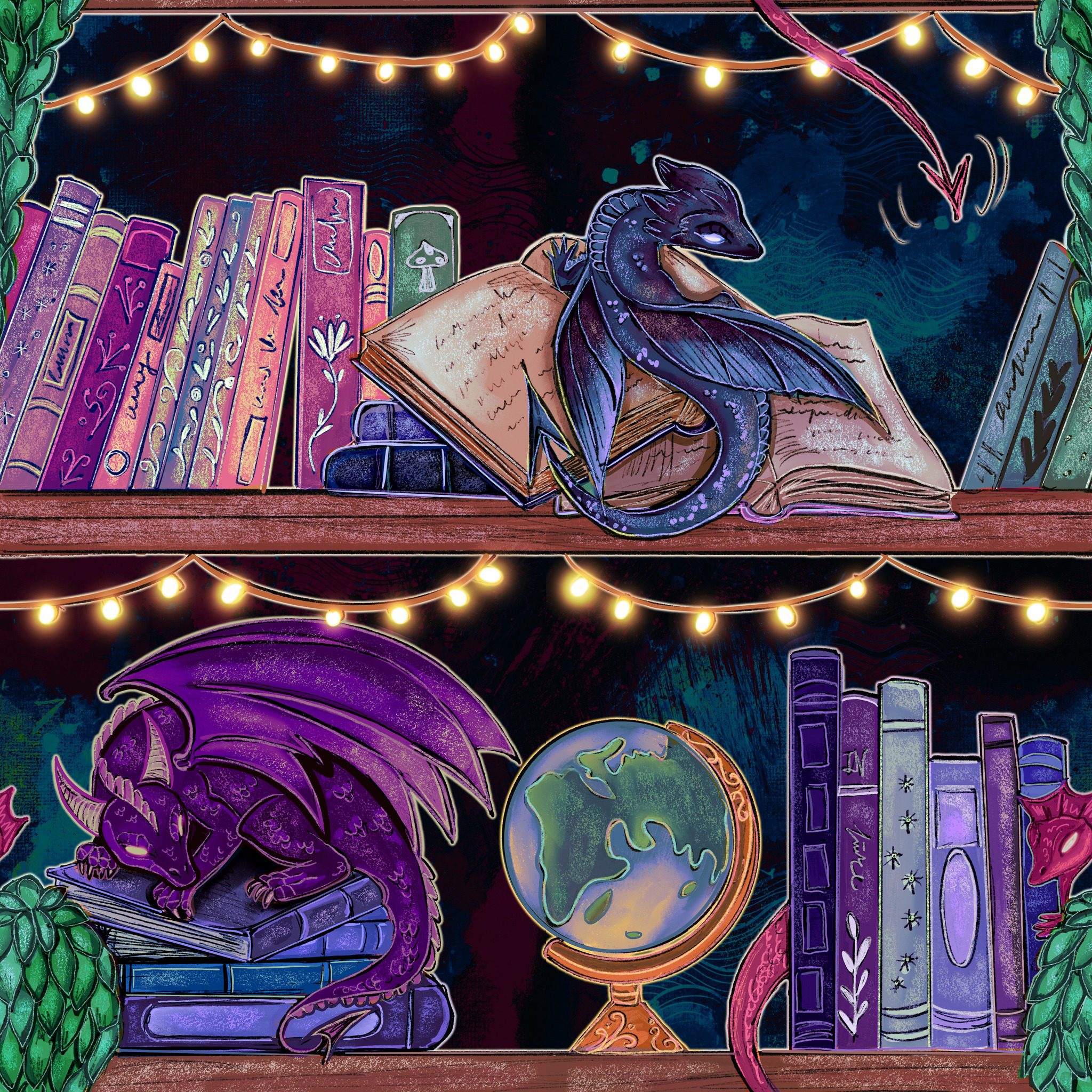 Pre-order Hazeltjes Cute Bookcase Dragon dark organic jersey